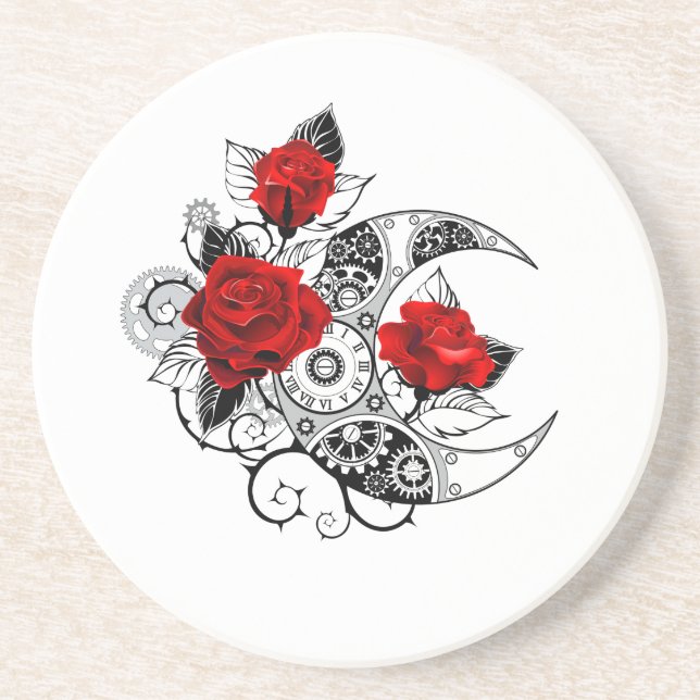 Mechanical Crescent with Red Roses Coaster (Front)