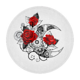 Mechanical Crescent with Red Roses Cutting Board