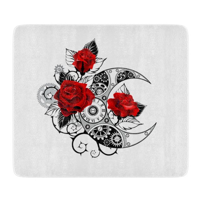 Mechanical Crescent with Red Roses Cutting Board (Front)