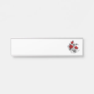 Mechanical Crescent with Red Roses Door Sign