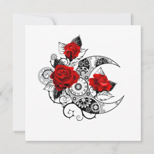 Mechanical Crescent with Red Roses Holiday Card