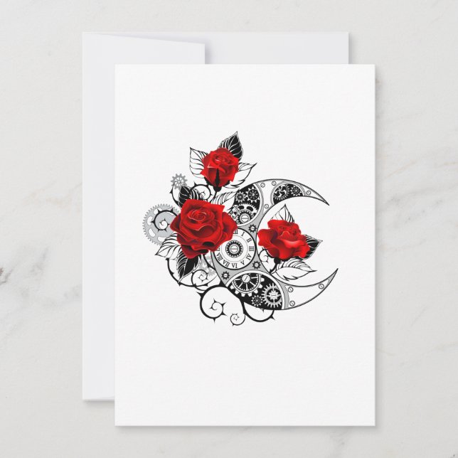 Mechanical Crescent with Red Roses Holiday Card (Front)