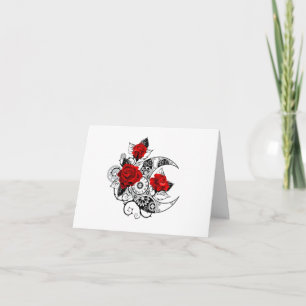 Mechanical Crescent with Red Roses Holiday Card