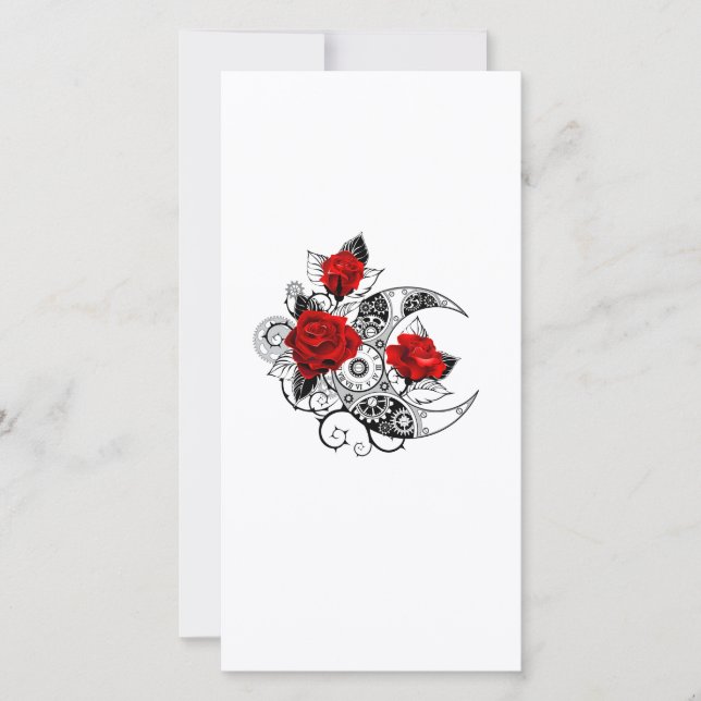 Mechanical Crescent with Red Roses Holiday Card (Front)