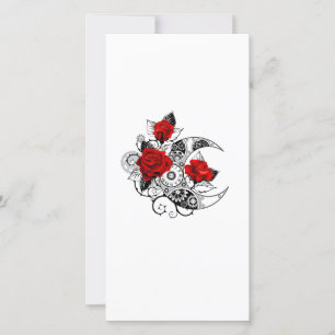 Mechanical Crescent with Red Roses Holiday Card