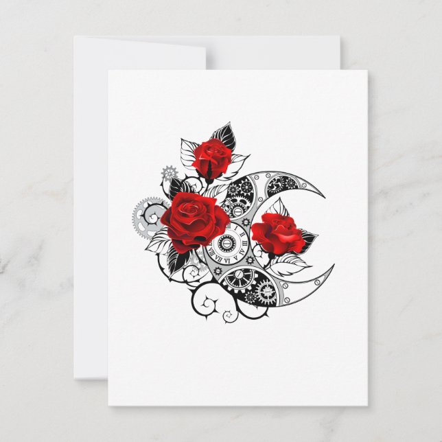 Mechanical Crescent with Red Roses Invitation (Front)
