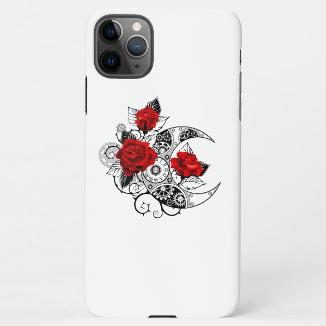 Mechanical Crescent with Red Roses iPhone Case (Back)