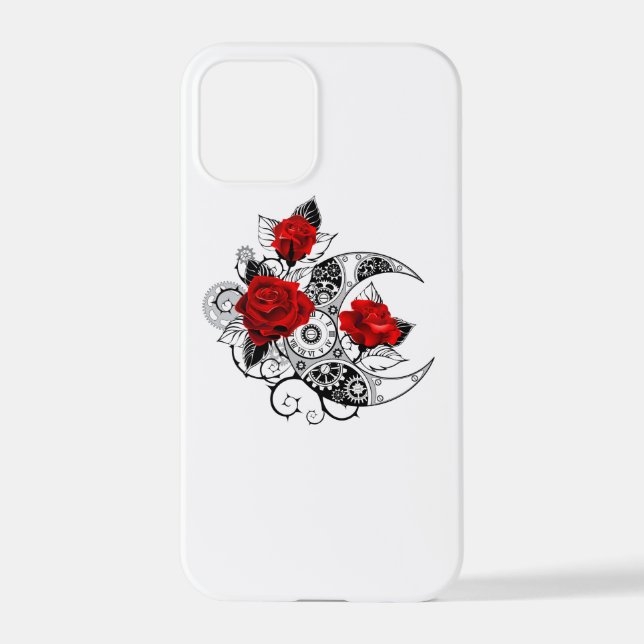 Mechanical Crescent with Red Roses iPhone Case (Back)