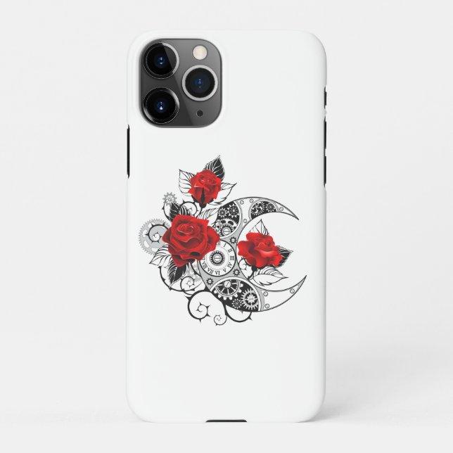 Mechanical Crescent with Red Roses iPhone Case (Back)