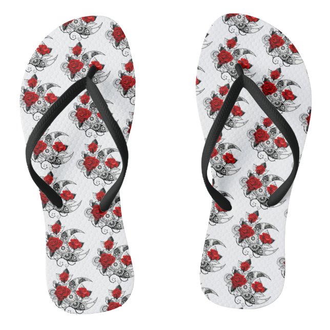 Mechanical Crescent with Red Roses Jandals (Footbed)