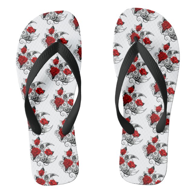 Mechanical Crescent with Red Roses Jandals (Footbed)