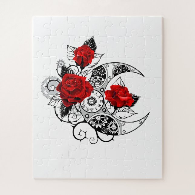 Mechanical Crescent with Red Roses Jigsaw Puzzle (Vertical)
