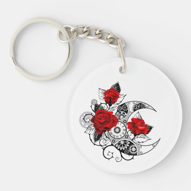 Mechanical Crescent with Red Roses Key Ring (Front)