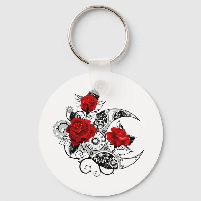 Mechanical Crescent with Red Roses Key Ring (Front)