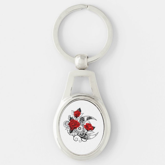 Mechanical Crescent with Red Roses Key Ring (Front)