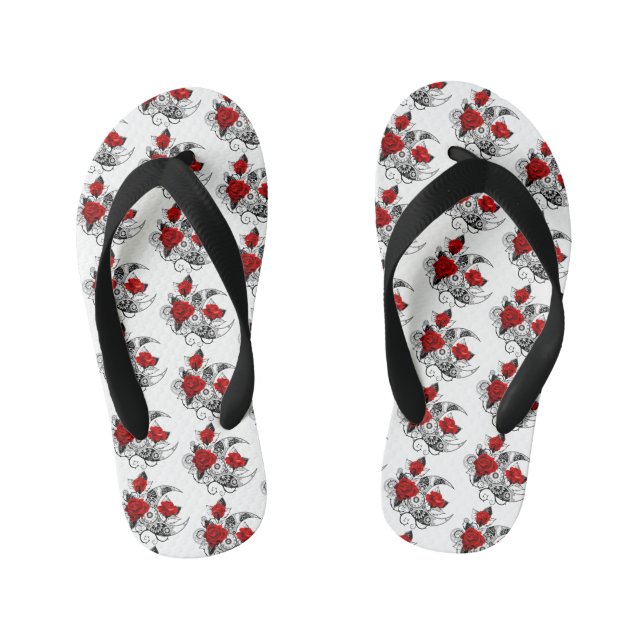 Mechanical Crescent with Red Roses Kid's Jandals (Footbed)