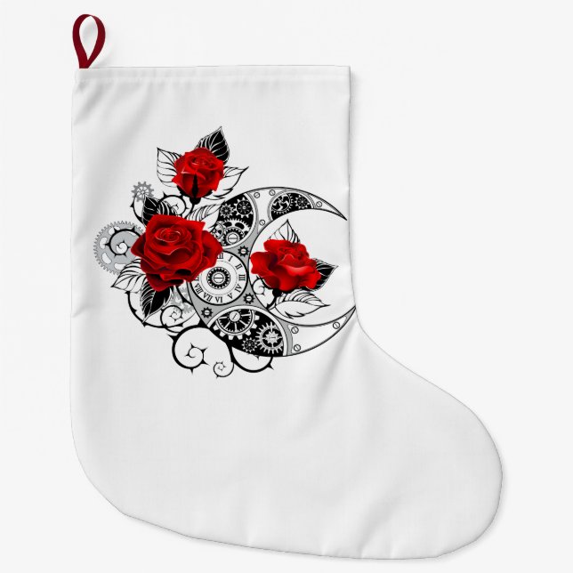 Mechanical Crescent with Red Roses Large Christmas Stocking (Front)