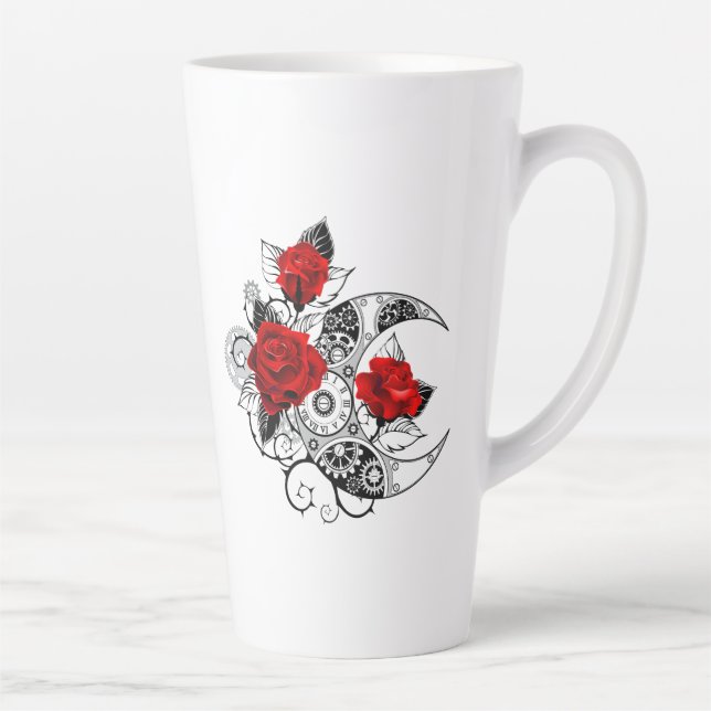 Mechanical Crescent with Red Roses Latte Mug (Right)