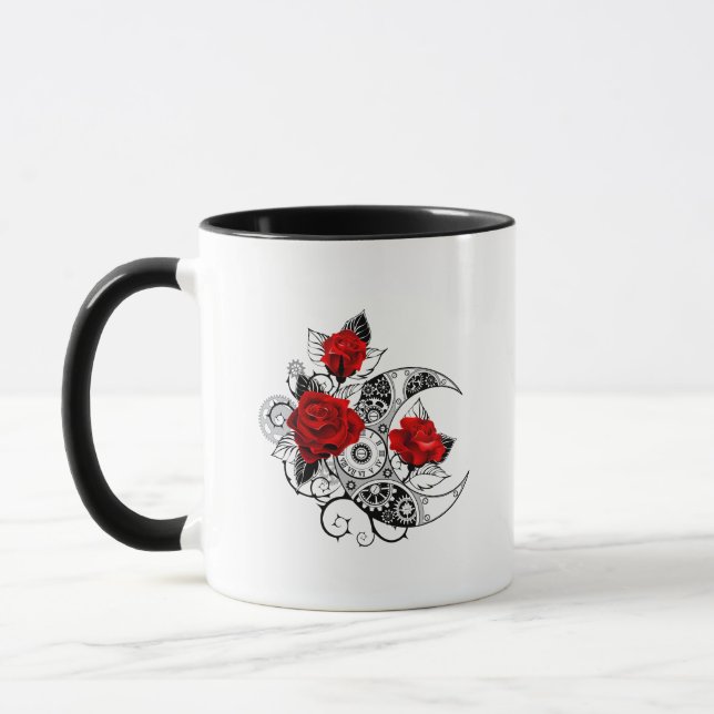 Mechanical Crescent with Red Roses Mug (Left)