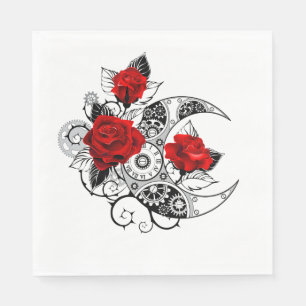 Mechanical Crescent with Red Roses Napkin