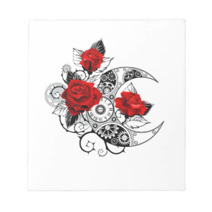 Mechanical Crescent with Red Roses Notepad