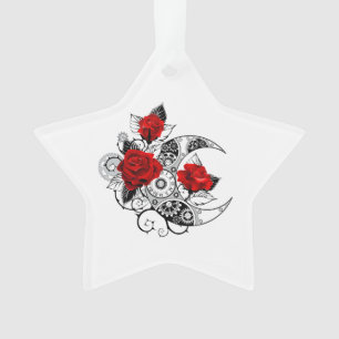 Mechanical Crescent with Red Roses Ornament