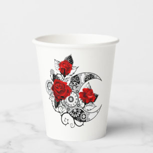 Mechanical Crescent with Red Roses Paper Cups