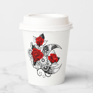 Mechanical Crescent with Red Roses Paper Cups
