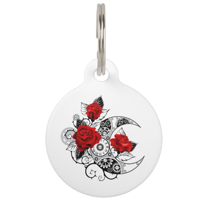 Mechanical Crescent with Red Roses Pet Tag (Front)