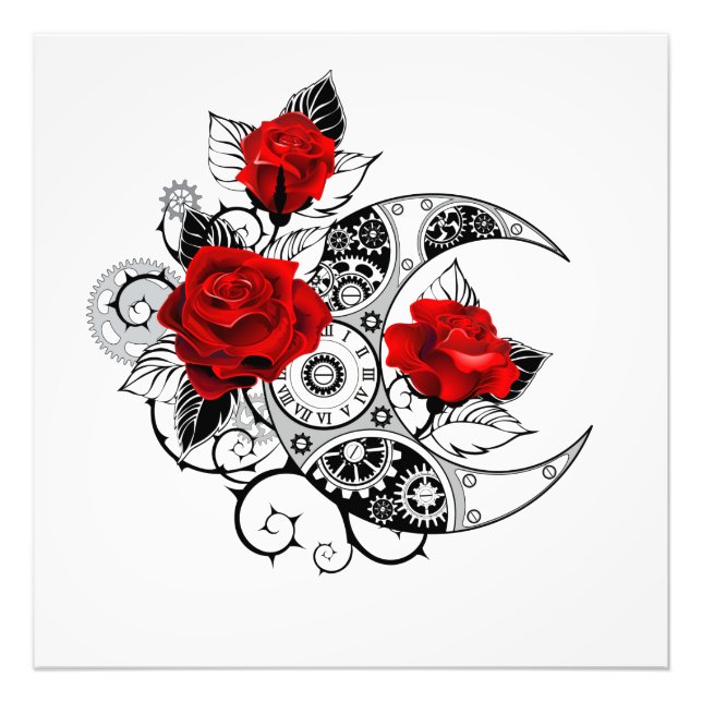 Mechanical Crescent with Red Roses Photo Print (Front)