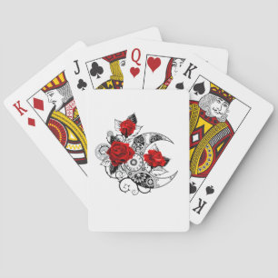 Mechanical Crescent with Red Roses Playing Cards