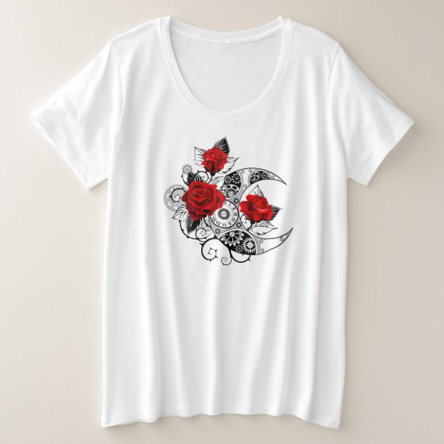 Mechanical Crescent with Red Roses Plus Size T-Shirt (Design Front)
