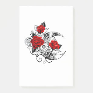 Mechanical Crescent with Red Roses Post-it Notes
