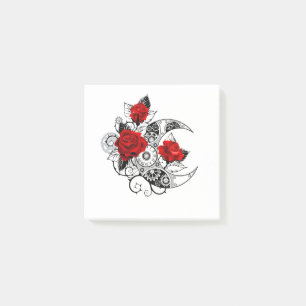 Mechanical Crescent with Red Roses Post-it Notes