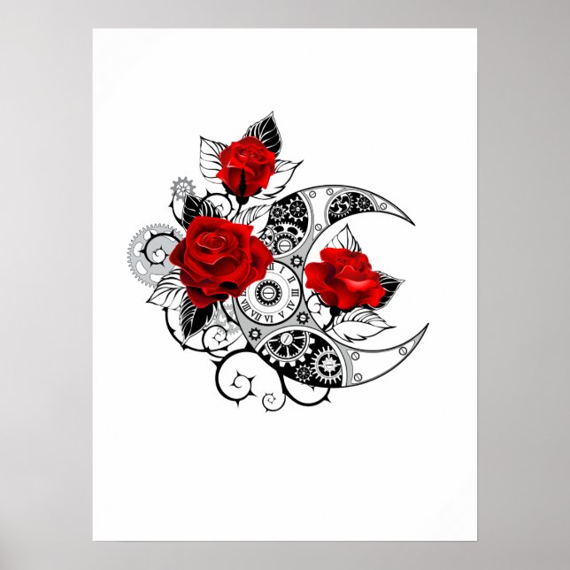 Mechanical Crescent with Red Roses Poster (Front)