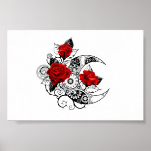 Mechanical Crescent with Red Roses Poster