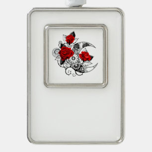 Mechanical Crescent with Red Roses Silver Plated Framed Ornament
