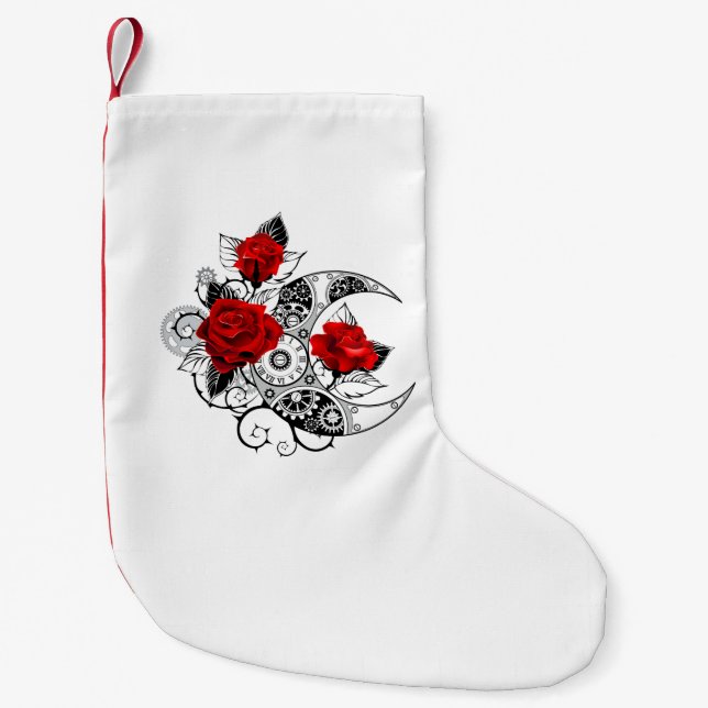 Mechanical Crescent with Red Roses Small Christmas Stocking (Front)