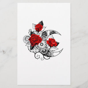 Mechanical Crescent with Red Roses Stationery