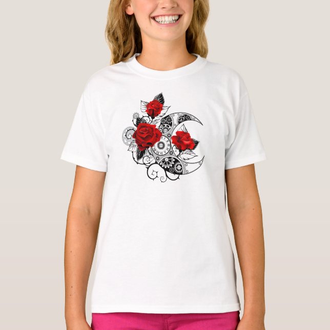 Mechanical Crescent with Red Roses T-Shirt (Front)