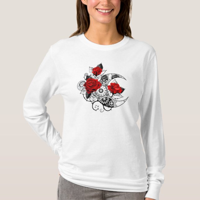 Mechanical Crescent with Red Roses T-Shirt (Front)