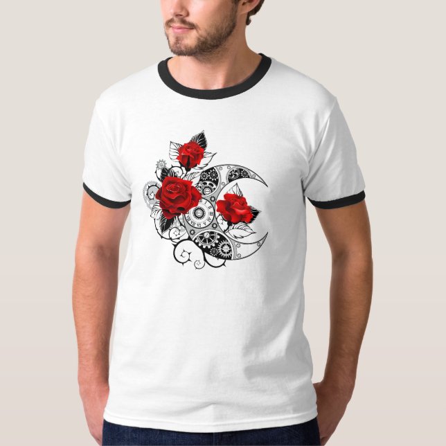 Mechanical Crescent with Red Roses T-Shirt (Front)