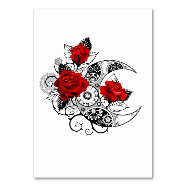 Mechanical Crescent with Red Roses Table Number (Front)