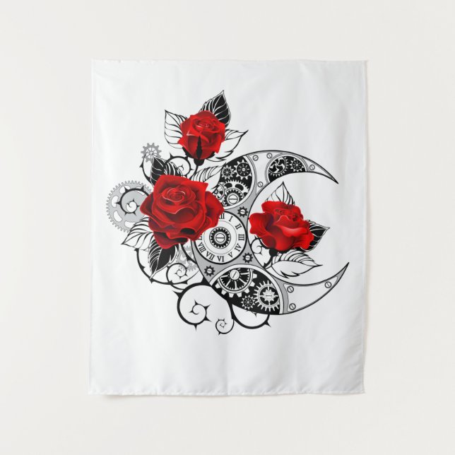 Mechanical Crescent with Red Roses Tapestry (Front)