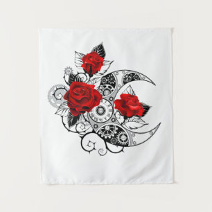Mechanical Crescent with Red Roses Tapestry