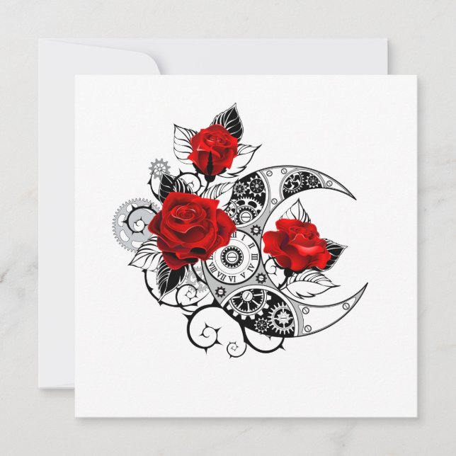 Mechanical Crescent with Red Roses Thank You Card (Front)