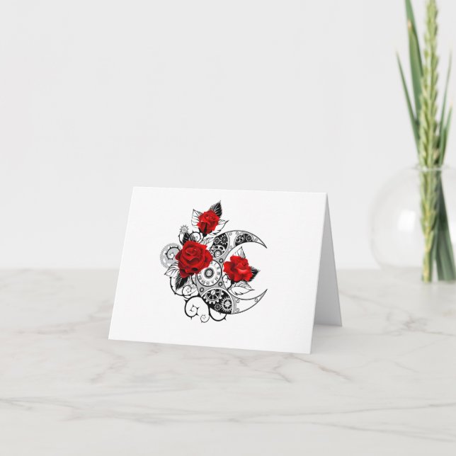 Mechanical Crescent with Red Roses Thank You Card (Front)