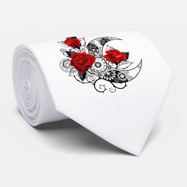 Mechanical Crescent with Red Roses Tie (Rolled)