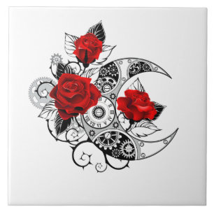 Mechanical Crescent with Red Roses Tile