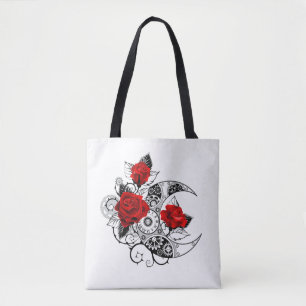 Mechanical Crescent with Red Roses Tote Bag
